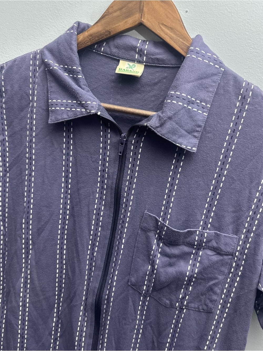 Vintage Haband Blue Zip Up Shirt Size Small